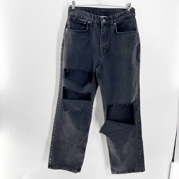 The Ragged Priest CHARCOAL BURNER high rise MOM JEANS Washed Black Ripped Knees - Picture 1 of 9